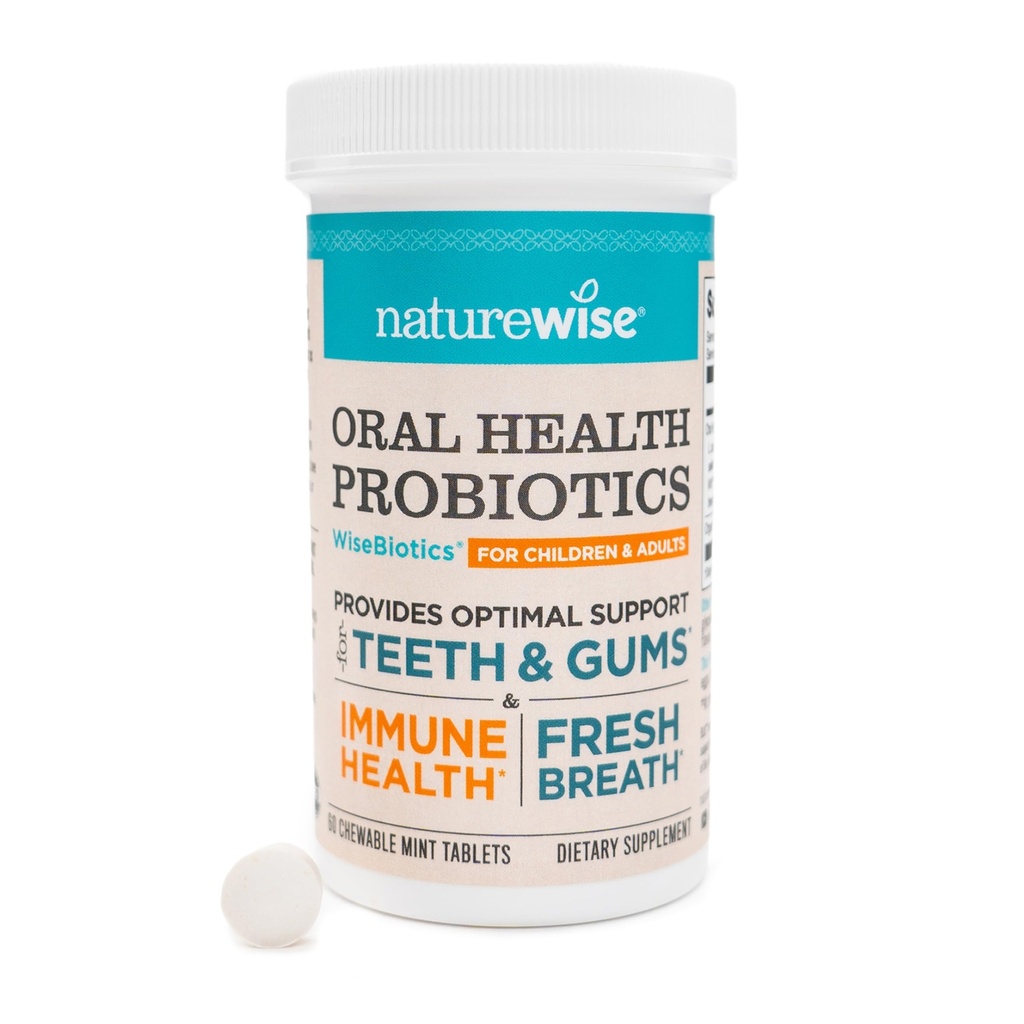 NatureWise Oral Probiotics for Mouth Bad Breath - Chewable Sugar-Free Mint - Lactobacillus reuteri Chewable - Oral Probiotics for Kids &amp; Adults - Non-GMO USA Manufactured - 50 Count[50-Day Supply]