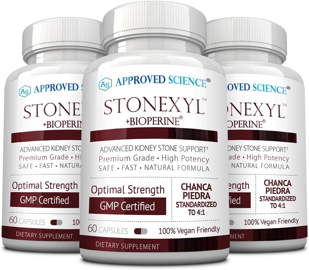 Ciencia Aprobada Stonexyl - Herbal Support for Kidney Stones - 180 Capsules - Chanca Piedra - Absorción alta - 3 Month Supply - Vegan