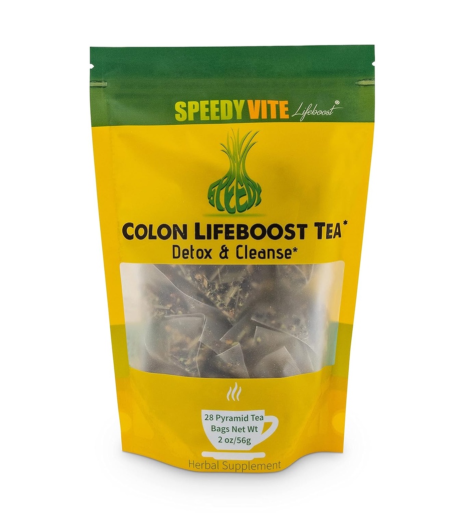SpeedyVite Colon LifeBoost Tea Detox and Cleanse - Organic Pu'er Tea with Ginger, Lemongrass - for increased Colon Health and Function
