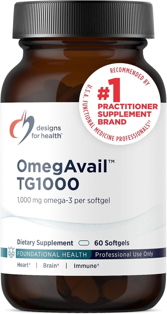 Diseños para OmegAvail TG1000 - TG (Triglyceride) Suplemento de aceite de pescado con EPA/DHA - Altamente concentrado 1000mg Omega-3 Per Softgel - Natural Lemon Flavor + No Fishy Aftertaste (60 Softgels)