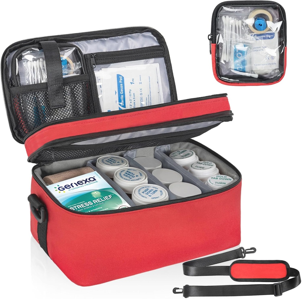 2 capas de almacenamiento de la medicina bolsa de organizador con bolsa portátil, caja de organizador de botellas para píldoras, vitamina, aceite de pescado, bolsa de almacenamiento de la medicina bloqueable para el hogar y viajes