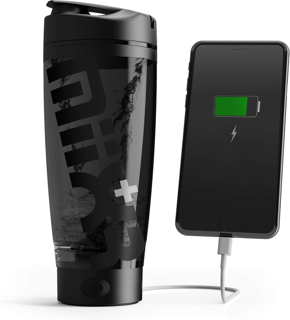 Promixx Charge Shaker Bottle (MiiXR+ Edition) ← Mezclador de Vortex de carga de dispositivos con almacenamiento suplementario y Copa Tritan fácil de limpiar (20oz ← Stealth Black)