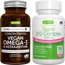 Vegan Omega-3 + Super B12-Complex 1000mcg Vegan Bundle, EPA sostenible & DHA Algae Oil 1340mg + alta absorción Sublingual Vitamina B12 Con Methylcobalamin, Adenosylcobalamin & Hydroxocobalamin, por I