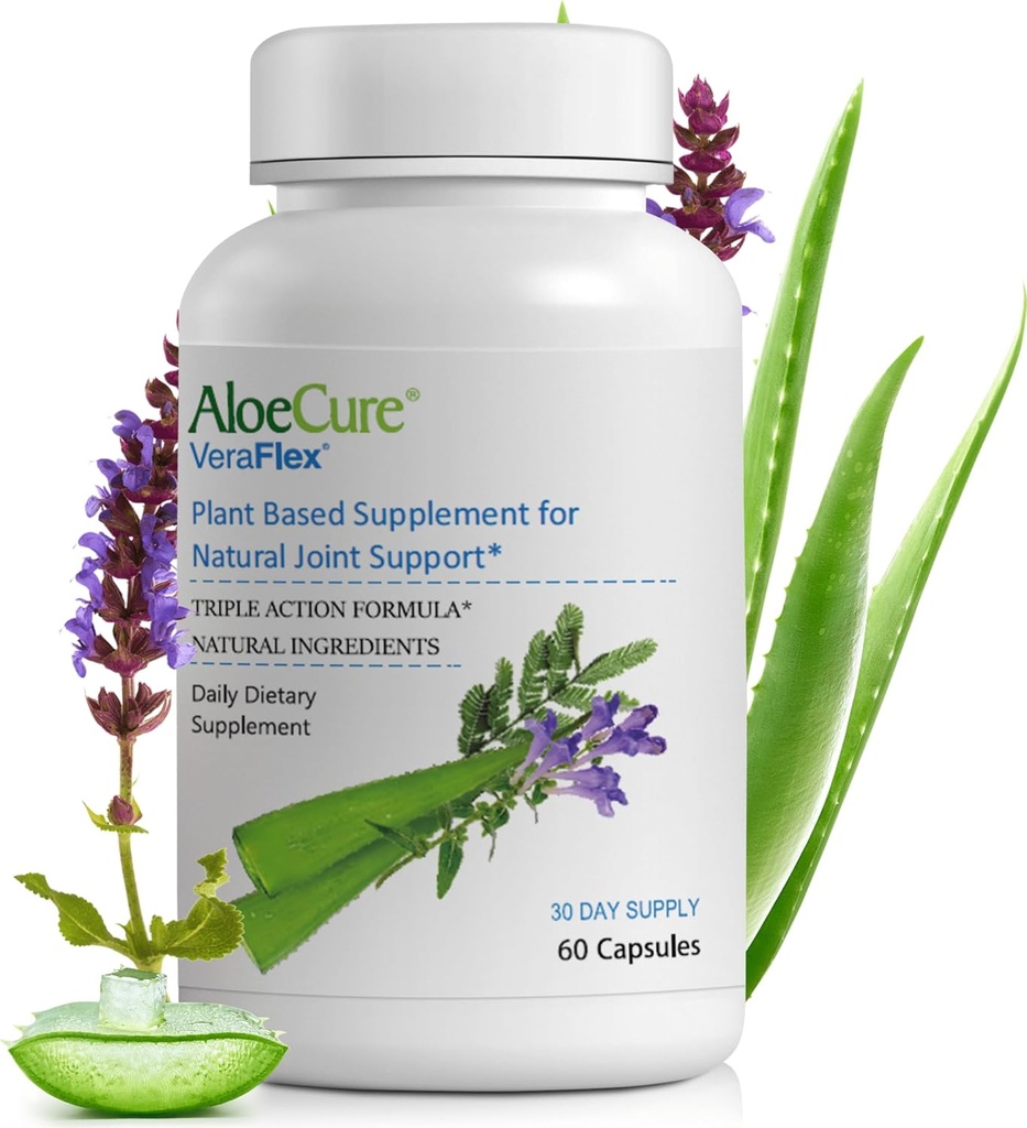 AloeCure VeraFlex Natural Joint Health Supplement with USDA Organic Aloe Vera - Plant-Based Capsules to Support Comfort, Mobility and Flexibility - All-Natural Formula, 60 cápsulas