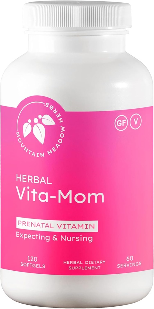 Herbs Vita-MOM Vitaminas prenatales – Suplemento herbal para mujeres con ácido fólico, hierro, multivitaminas " hierbas orgánicas – 120 Softgels (2-Mes de suministro)