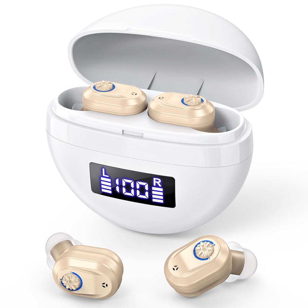 Ayudas auditivas para personas mayores recargables con cancelación de ruido, amplificador auditivo para adultos pérdida auditiva, ayuda auditiva invisible, amplificador de sonido auditivo con caso de carga