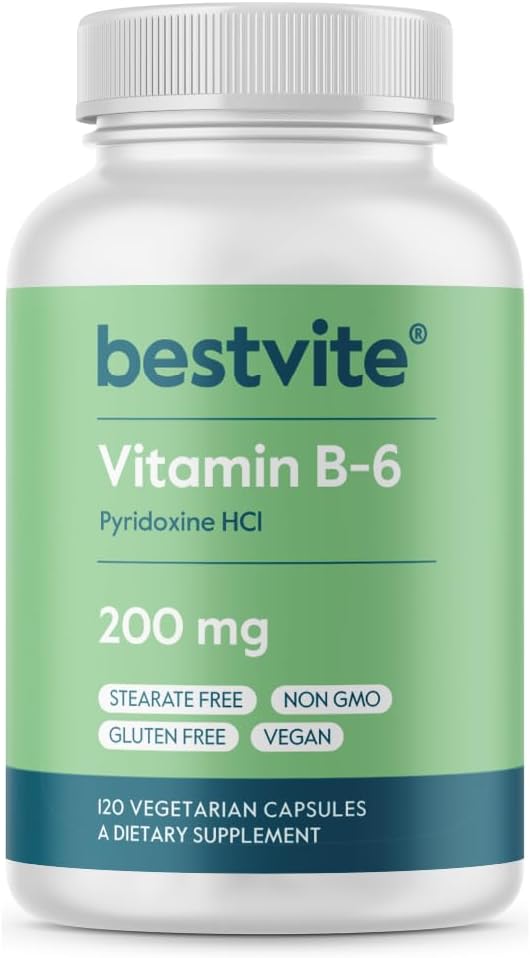 BestVITE Vitamina B-6 200mg (120 cápsulas vegetarianas) - No Stearates - No agentes de flujo - Vegan - No GMO - Gluten Gratis