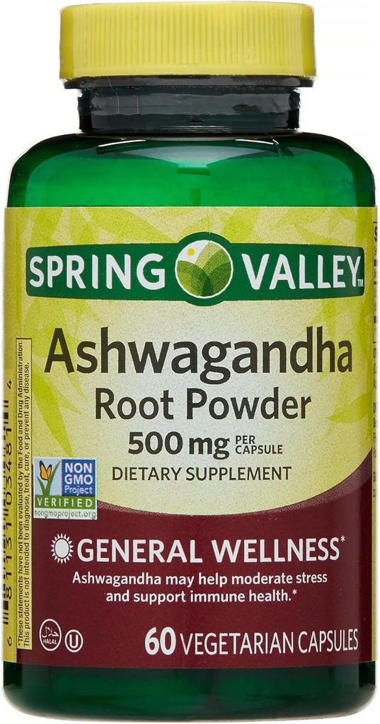 IKJ Ashwagandha Root Powder General Wellness Suplemento dietético cápsulas vegetarianas, 500 mg, 60 conteo