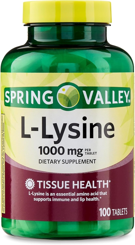 L-Lysine 1000mg Tablets – Aminoácidos esenciales para soporte inmunitario, formación de colágeno y salud de piel – Suplemento de Lysine de alta potencia, 100 Cuenta, libre de gluten (Pack de 1)