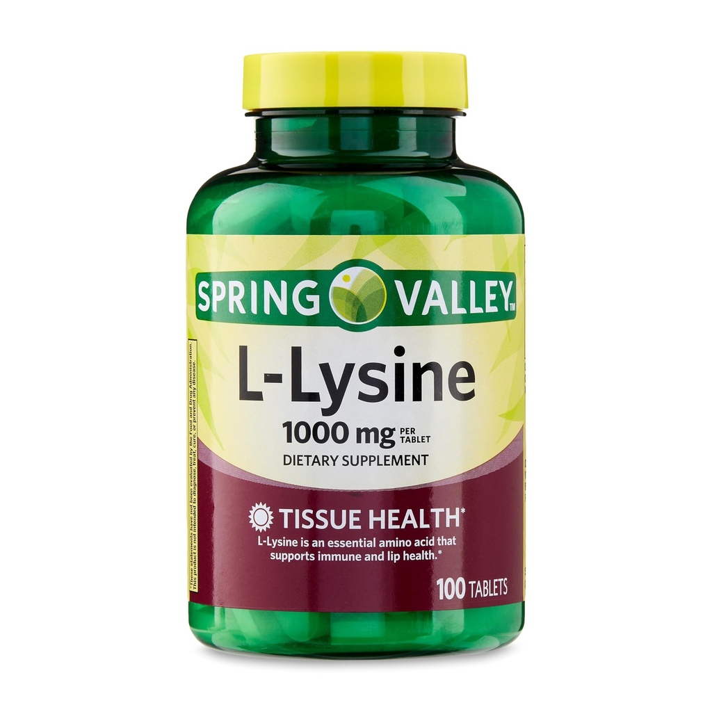 L-Lysine 1000mg Tablets – Aminoácidos esenciales para soporte inmunitario, formación de colágeno y salud de piel – Suplemento de Lysine de alta potencia, 100 Cuenta, libre de gluten (Pack de 1)