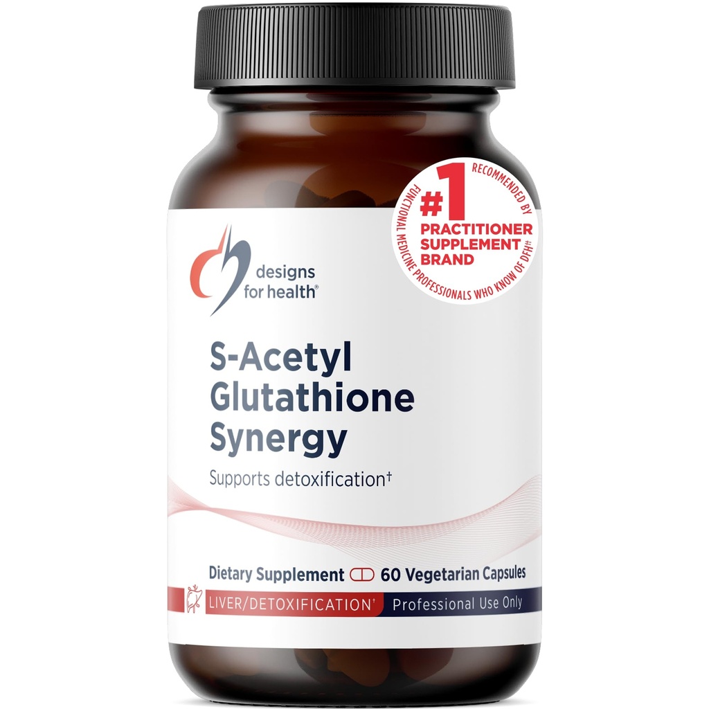 Designs for Health S-Acetyl Glutathione Synergy - 200mg S-A-GSH with NAC + Vitamin B6 - Non-GMO Antioxidant Supplement to Help Support Normal Detoxification (60 cápsulas)