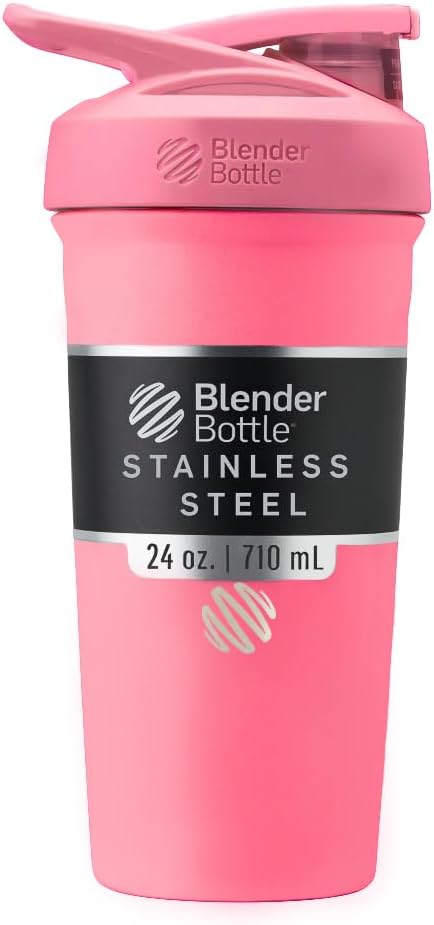 BlenderBottle Sport Aislado de acero inoxidable con Wire Whisk, 24-Once, Pink – Protein Shakes " Hydration for Athletes " Fitness Enthusiasts, Easy Mixing, Keeps Drinks Cold, Lockable Lid