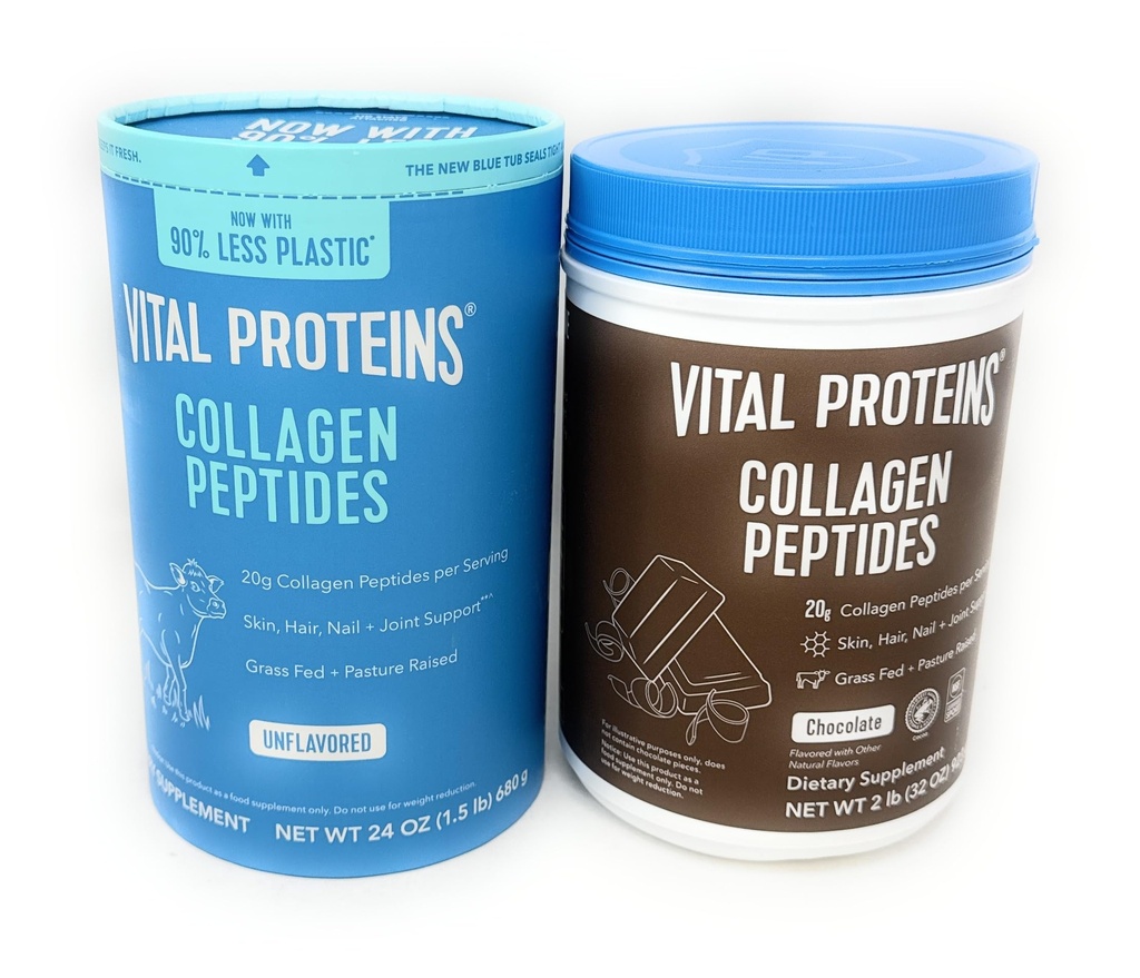Vital Proteins Collagen Peptides Powder, Promotes Hair, Nail, Skin, Bone and Joint Health, UNFLAVORED 24OZ & Chocolate 32OZ (Variety)