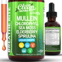 Clean Nutra Mullein Drops for Lungs Organic Chlorophyll Liquid Irish Sea Moss, Spirulina, Licorice, Tart Cherry Lobelia, Motherwort &amp; Elderberry Mullein Leaf Extracto Tintura Hombre Mujer Suplemento