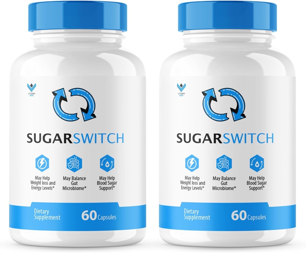 (2 PACK) SugarSwitch Capsules, Sugar Switch Pills, All-Natural Blood Formula for Healthy Levels, Sugar Switch 24 Supplement, SugarSwitch 2 Pectin Reviews (120 cápsulas) 2 Month Supply