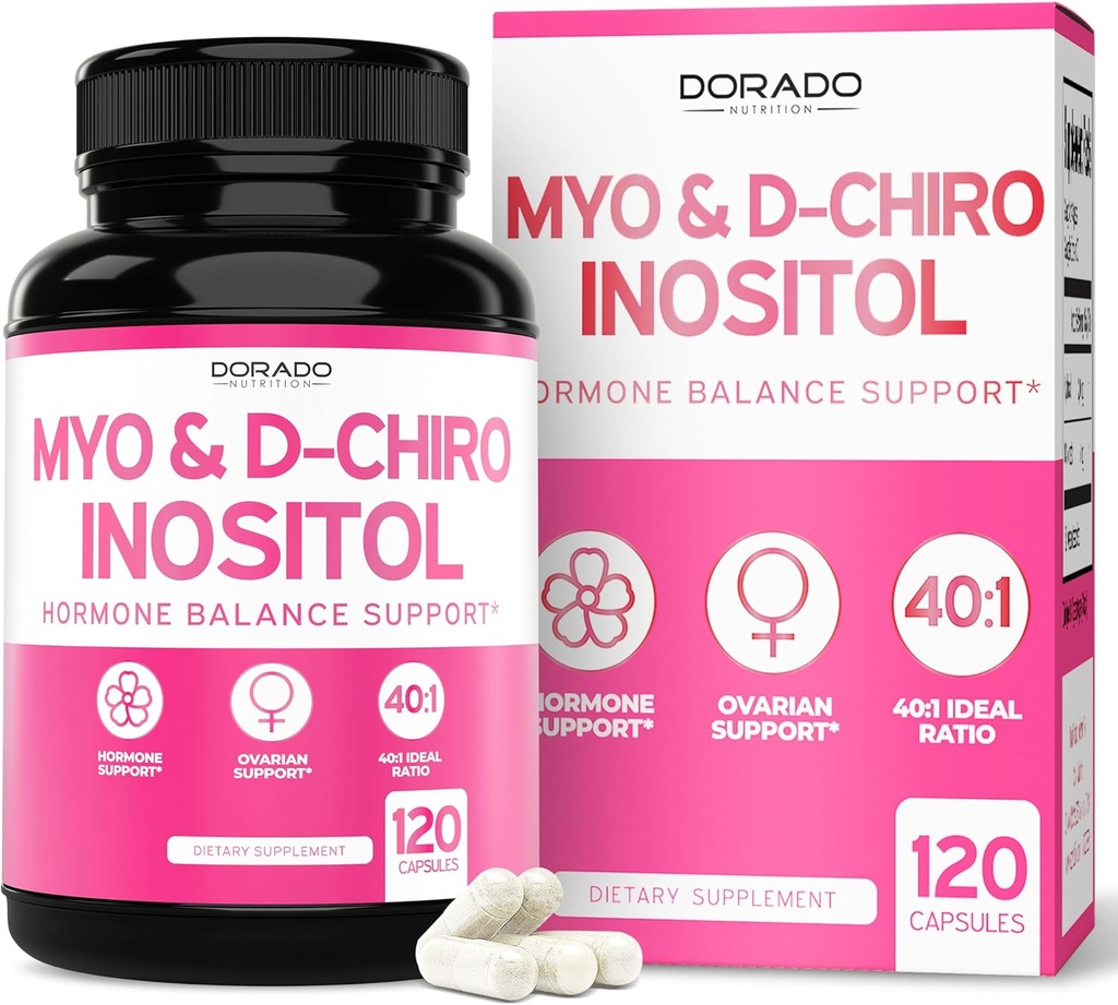 Myo-Inositol & D-Chiro Inositol Suplemento para Mujeres (120 Capsules, 2050mg Por Serving Ideal 40:1 Ratio Myo Inositol) Saldo hormonal para Mujeres - Tercera Parte Probada, Vegan Safe &amp; USA Made - 120 Conde