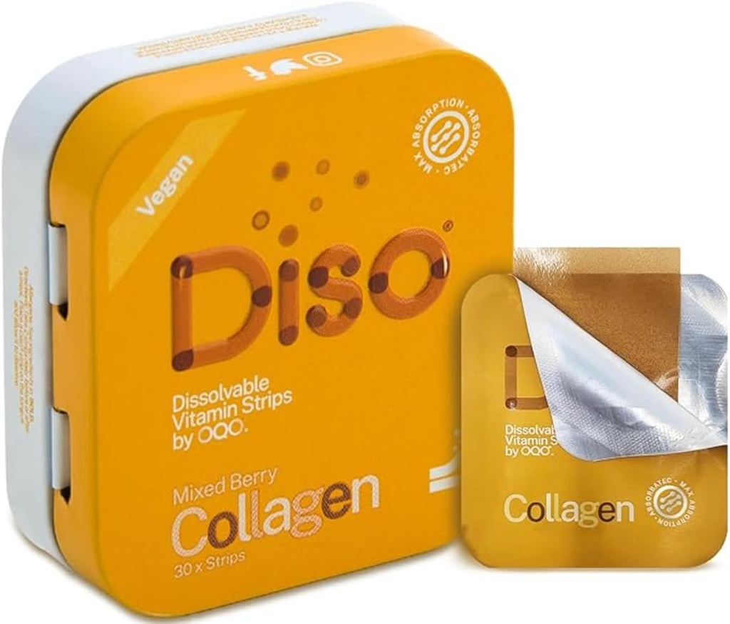 DISO - Colagen Boost - Fast-Dissolving Oral Strips, Mixed Berry Flavor, Vegan, Sugar Free, Maximum Absorption to Help Produce Collagen, Gluten Free, Individually Wrapped, 30 Dissolable Strips