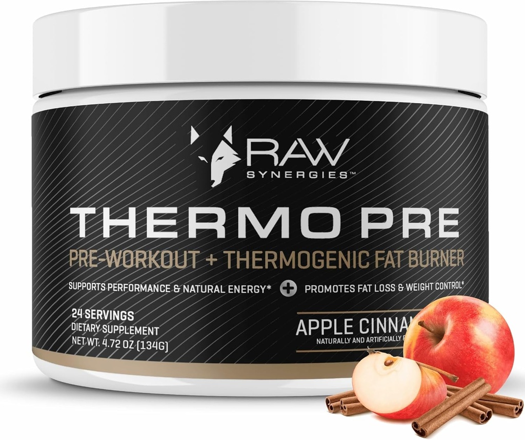 Thermo Pre - Suplemento de soporte físico para estilos de vida activos - Pre-Workout Thermogenic & Metabolic Support - Plant-Based, Natural Ingredients - Apple Cinnamon - 24 Servings