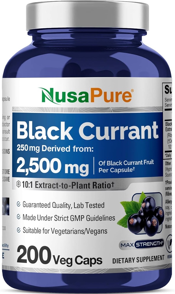 NusaPure Currant Negro 10:1 Extracto, 250 mg Equivalente a 2.500 mg, por Veg Caps 200 Vegan, No GMO