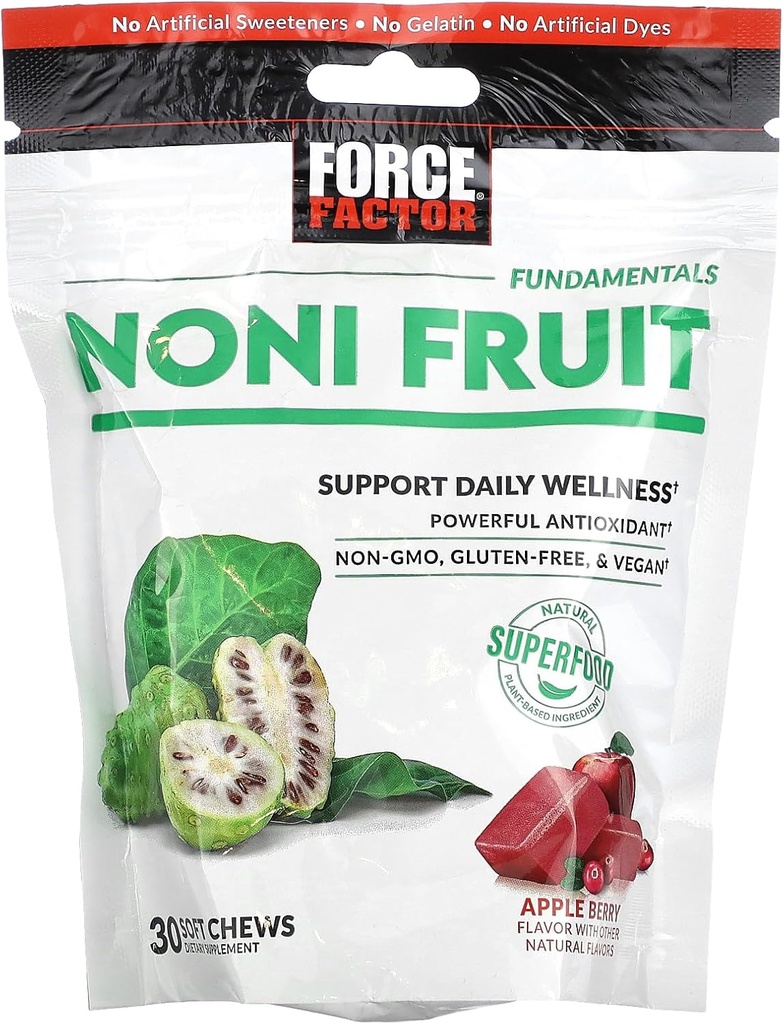 FACTOR DE FACTOR DE FACTOR Nódulos para el apoyo a la salud de la inmunidad y de la piel, Suplemento Noni Juice, Pistolas Superalimentarias Antioxidantes de base vegetal, Gluten-Free, Vegan, Apple Berry Flavor, 30 Pistolas suaves