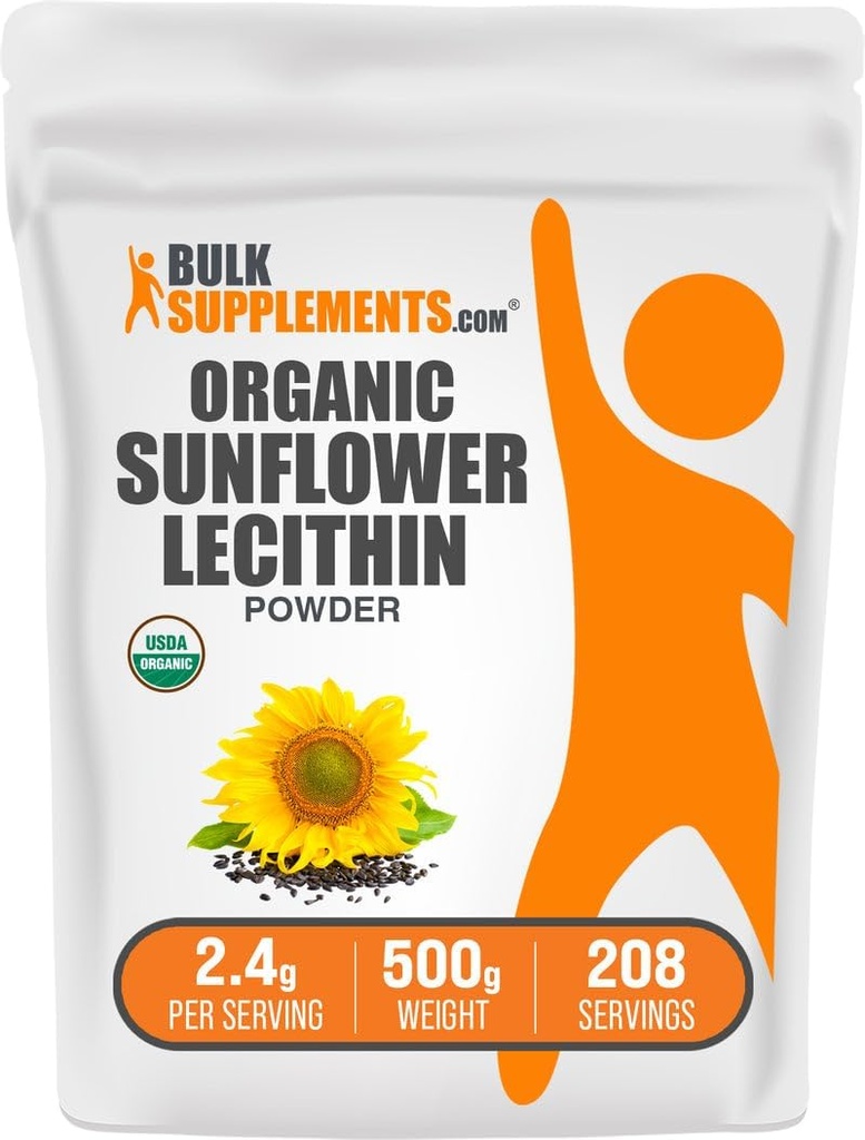 BulkSupplements.com Powder de girasol orgánico - Suplemento de lecitina de girasol, Suplemento nutricional, Grado de alimentos - Vegan &amp; Gluten Gratis, 2.4g por ser, 500g (1.1 lbs) (Pack of 1)