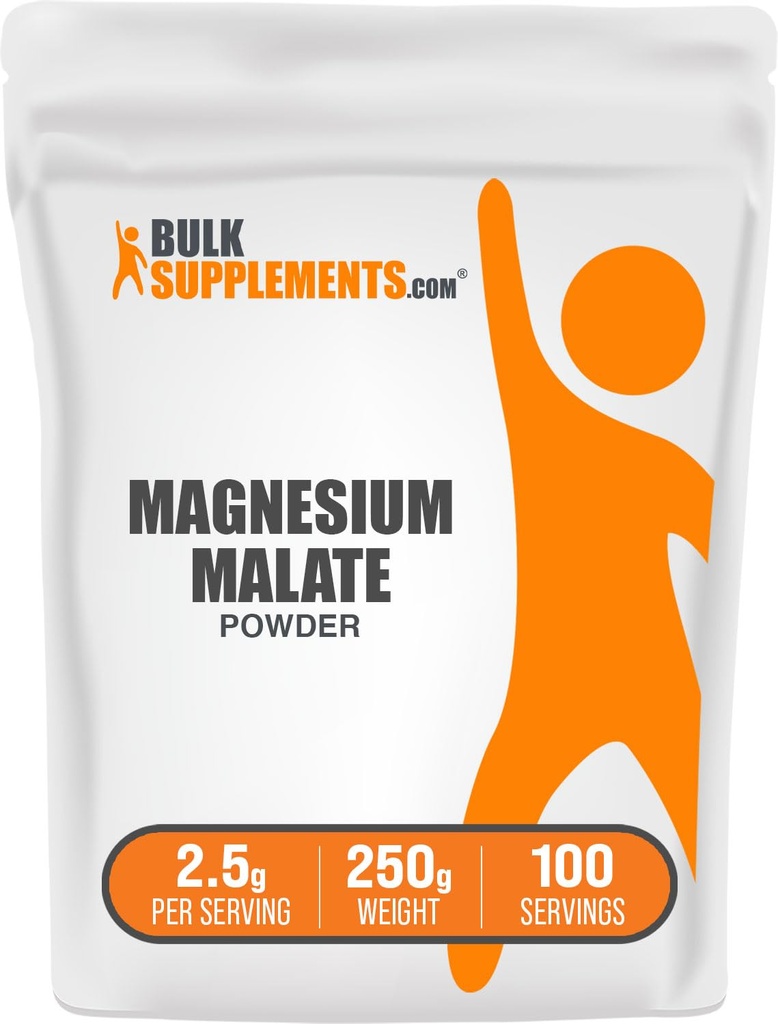 BulkSupplements.com Polvo Malato de Magnesio - Suplementos de Magnesio, Alta Bioavailabilidad - Sin sabor, 2.5g por Serving, 250g (8.8 oz) (Pack of 1)
