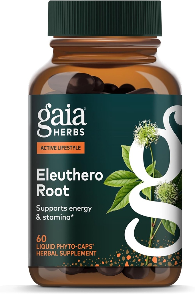 Gaia Herbs Eleuthero Root - Energy, Stamina & Mental Endurance Support - Eleuthero Root (Siberian Ginseng) Adaptogen Herbal Suplemento - 60 Vegan Liquid Phyto-Capsules (30-Day Supply)