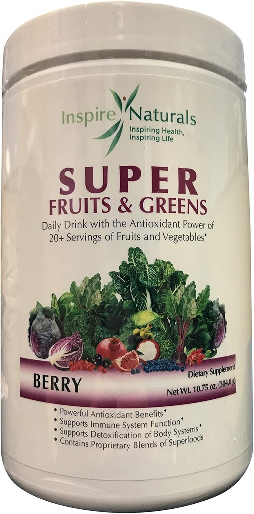 Super Fruits and Greens, Doctor Recomendado Mejor Tasting All Natural Super Food w/ 20+ Fruits & Vegetables (Berry)