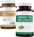 Nattokinase " Green Tea (2-Month Supply) Green Vitality Boost - Nattokinase 2000 FU Powerful Naturally Fermented Soybeans -120 Caps " Green Tea Extract 98% with EGCG (No-GMO) Natural Metabolism Boost