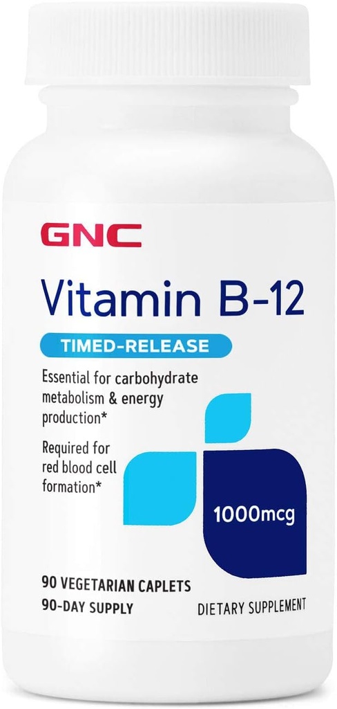 GNC Vitamina B-12 1000mcg, apoya la producción de energía, 90 cápsulas