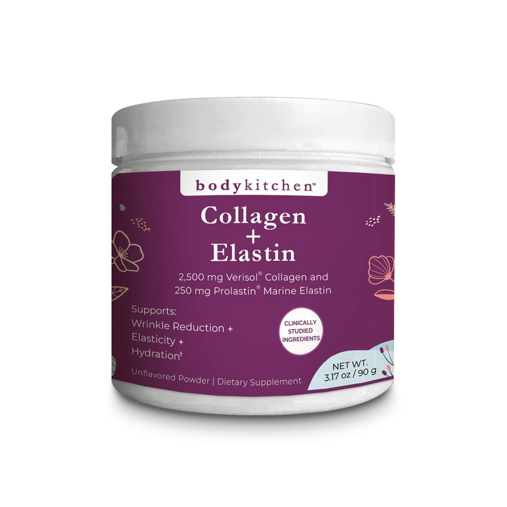 Colágeno de cocina corporal + 250 mg Elastin – Apoya la hidratación de la piel, elasticidad & envejecimiento saludable, Polvo de sabor (30 servidos)