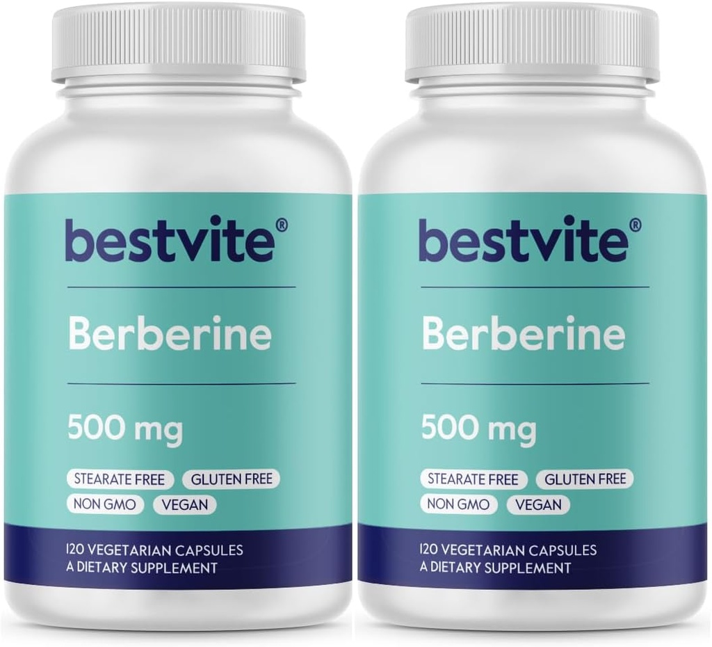 Berberine 500mg (240 cápsulas vegetarianas) (2-Pack) - No hay artillería - No hay agentes de flujo - Vegan - Gluten Gratis - No GMO