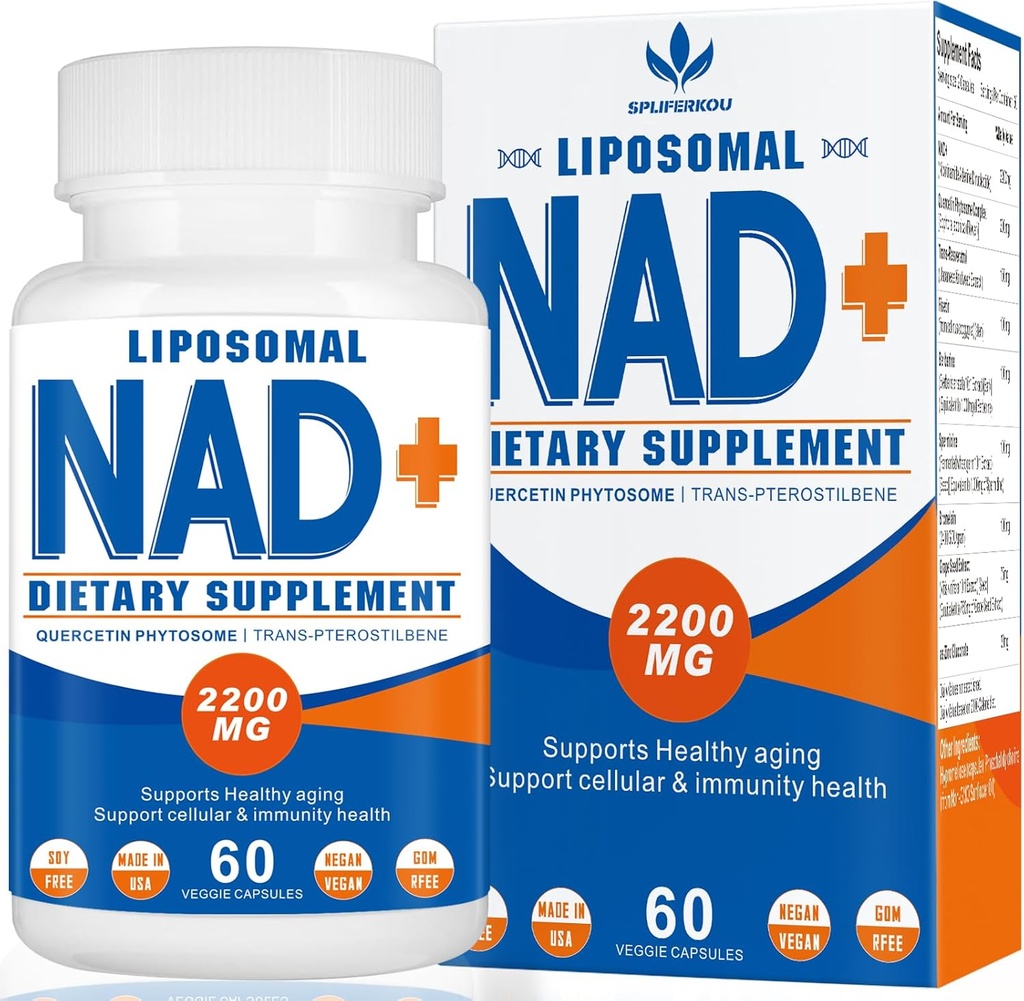 2200mg Liposomal NAD+ Suplemento - Enhances Cell Energy " Aging Defese, 60 cápsulas