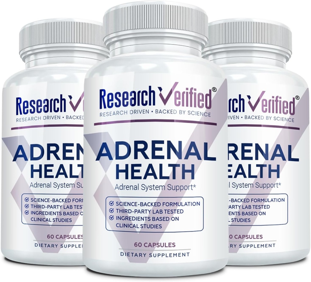 Investigación Asistencia Adrenal Verificada - 180 cápsulas - Soporte Función Adrenal Gland, Energía Boost, Balance Cortisol - Mushrooms, B Vitaminas, Bioflavonoids, BioPerine