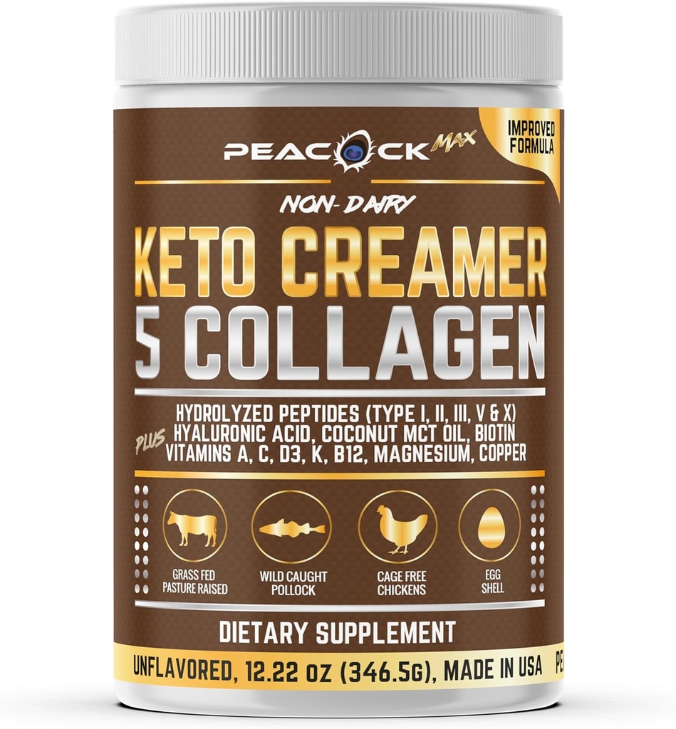 Collagen Keto Coffee Creamer Powder 12.2 oz - Hydrolyzed Collagen Peptides with Coconut MCT Oil, B12, Magnesium, Unflavored Protein Powder, Sugar Free Coffee Creamer for Smoothies & Baking