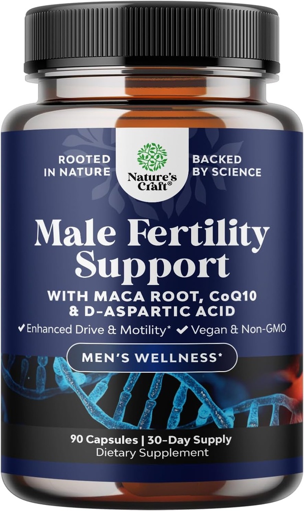 Pre Concepción Suplemento de fertilidad masculina - Booster de volumen de semen con CoQ10, Maca Root, Methyl Folate " D-Aspartic Acid - Mens Fertility Supplement for Sperm Motility - Concepción para Él, 90 Conteo