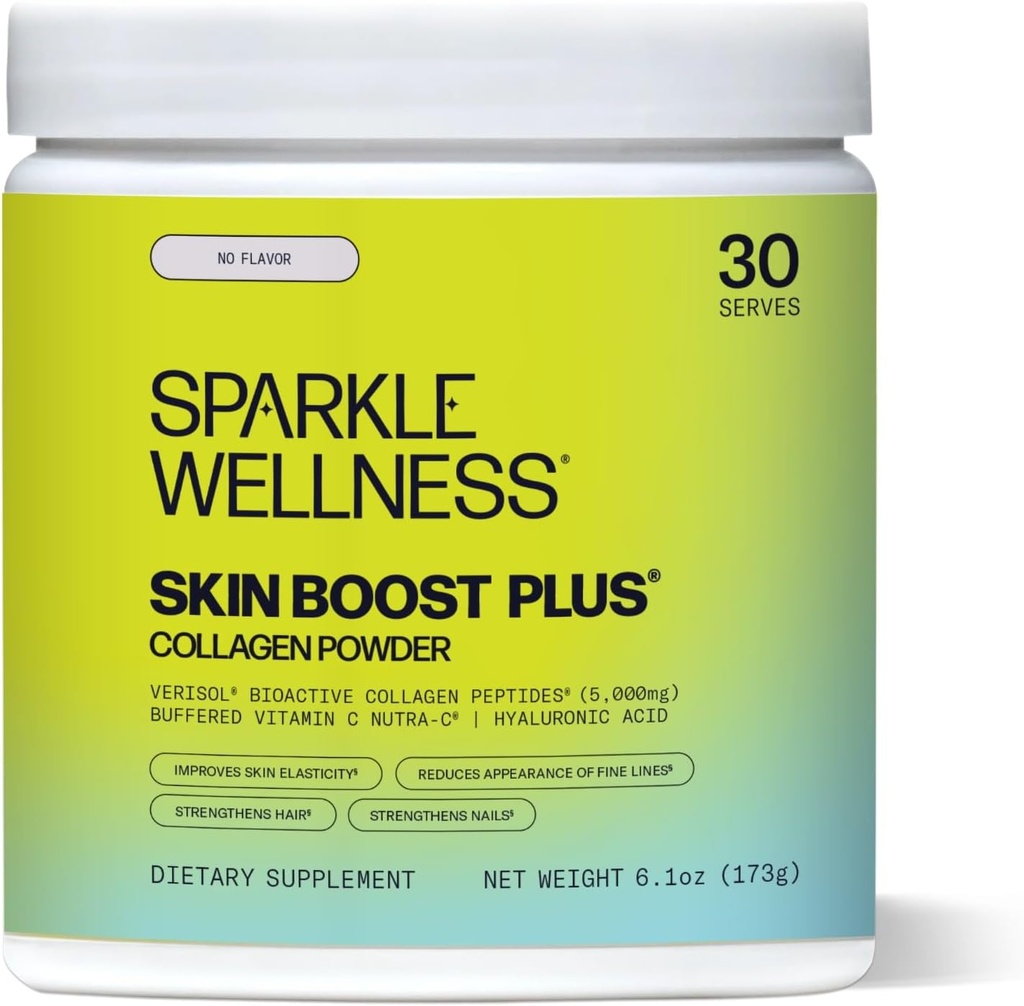 Sparkle Wellness VERISOL Bioactive Hydrolyzed Collagen Peptides  Collagen Powder Suplemento con Vitamina C ' Hyaluronic Acid for Hair, Skin y Nail Health ← Skin Boost Plus (No Flavor) [30-Serves]