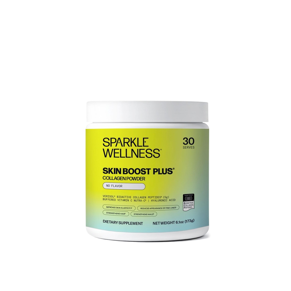 Sparkle Wellness VERISOL Bioactive Hydrolyzed Collagen Peptides  Collagen Powder Suplemento con Vitamina C ' Hyaluronic Acid for Hair, Skin y Nail Health ← Skin Boost Plus (No Flavor) [30-Serves]