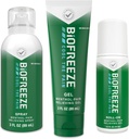 Biofreeze Pain Relief Roll-On 2.5 FL OZ, Gel 3 FL OZ, y Spray 3 FL OZ Variety Pack Topical Pain Reliever For Muscles and Joints from Arthritis, Backache, Strains, Bruises, Sprains (Package May Vary)