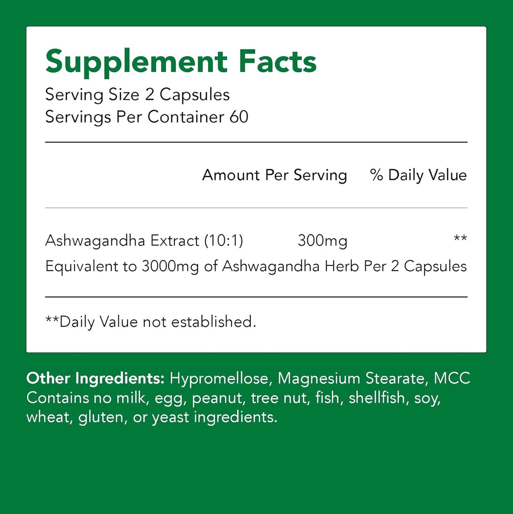 Suplementos orgánicos de Ashwagandha tención 150 mg de Extracto = 1500 mg de Herb (1 Bottle-120 Capsules-2mo Supply) ¦ Apoya Stress Relief, Immune Health, " Energy ¦ Not-GMO " Gluten Free