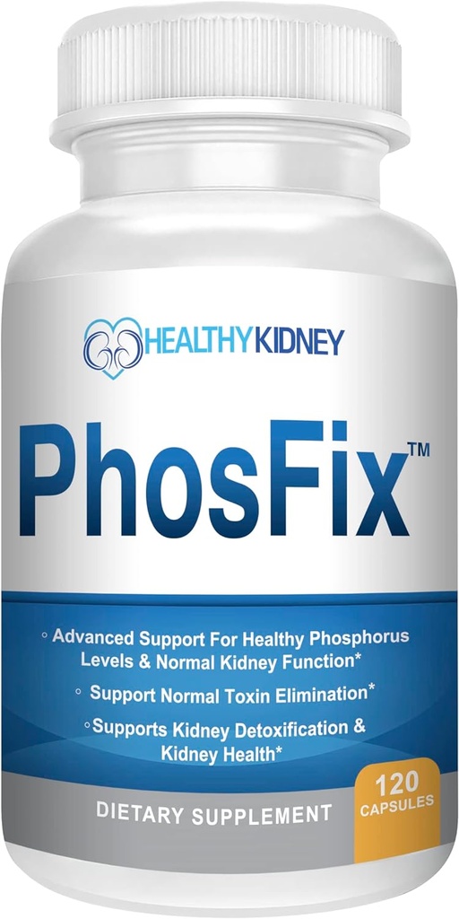 PhosFix 120 Pills Phosphorus Binder with Chitosan for Supporting Normal Phosphorus Levels and Kidney Health. Suplemento renal Salud óptima