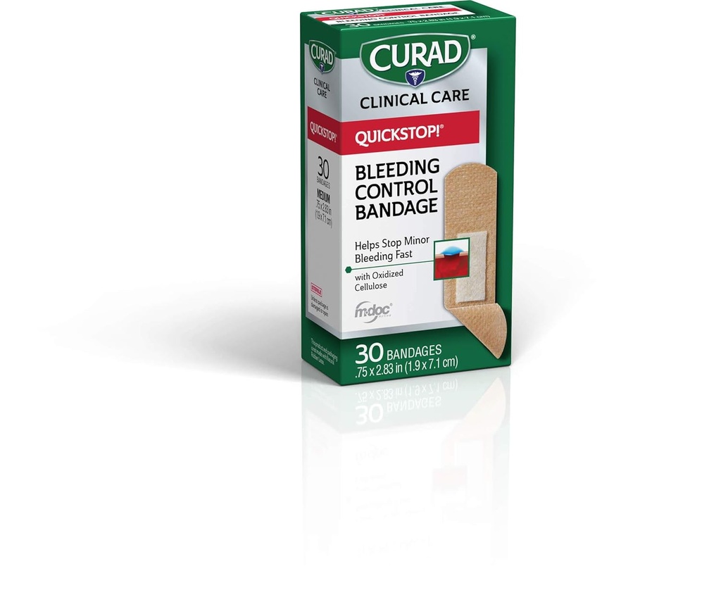 Curad Quickstop Bandages Flex-Fabric, Quickstop Bleeding Control Technology, 0.75" x 2.83", 30 Cuenta (Pack of 3)