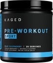 Kaged Sport Pre Workout Powder for Men &amp; Women, Blue Razz, Sport Certified, 188mg Caffeine, Nitric Oxide Supplement, Beta Alanine for Energy, Weightlifting, Cardio Endurance &amp; Strength, 20 Servings