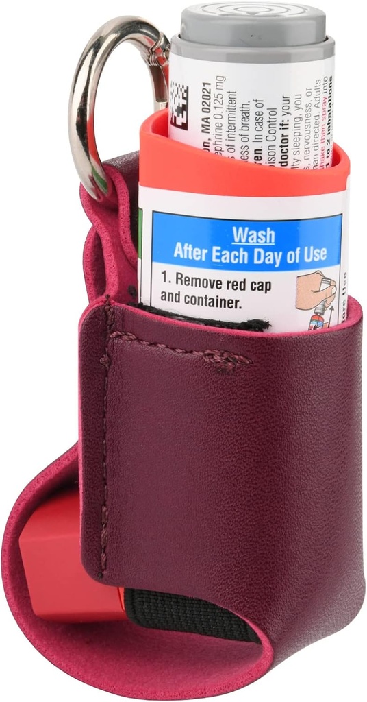 Beautyflier Asthma Inhaler Holder, Durable Microfiber Leather Travel Handy Inhaler Keychain Holder para niños y adultos, Inhaler No Incluido (Red)