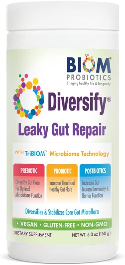 Diversify® Total Gut Health Human Milk Oligosaccharides con prebióticos + Starch resistente. Fórmula Probiótica de Precisión para ayudar con Leaky Gut. Vegan, No Gluten-Free (1 Unidad)