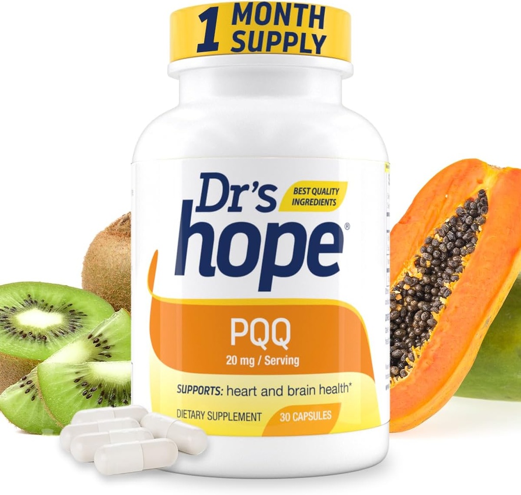 Dr's Hope Pyrroloquinoline Quinone Suplemento 20 mg - promueve el cerebro, el corazón y el rendimiento mental - para la función muscular, la producción de energía y la longevidad - Gluten Gratis - 30 cápsulas Vegan - 1 mes de suministro