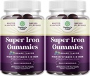 Gummies de Hierro Extra de Fuerza para Mujeres y Hombres - Potente 45 mg por Servir suplemento de Hierro Chewable para Mujeres &amp; Hombres con Vitamina C Absorción Superior - Adultos de Gummy Vegano (60 Serviciones)