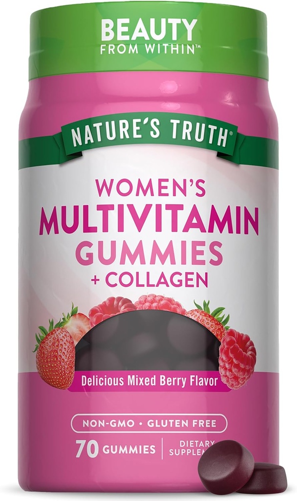 La verdad de la naturaleza Mujeres Gummies multivitamínicos más Collagen " Biotin " soportar 70 Conde ← No GMO " Gluten Free Supplement