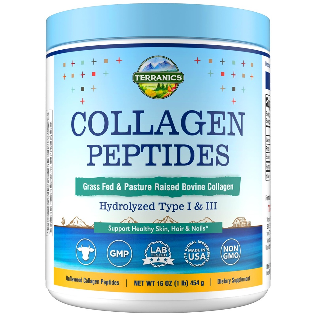 Péptidos de colágeno hidrolizado Polvo, Grass Fed " Pasture Raised Bovine, Tipo I " III Collagen for Women, No Sugar, No Hormonas, Keto, Beauty Support, Easy Mixing, Unflavored, 16oz