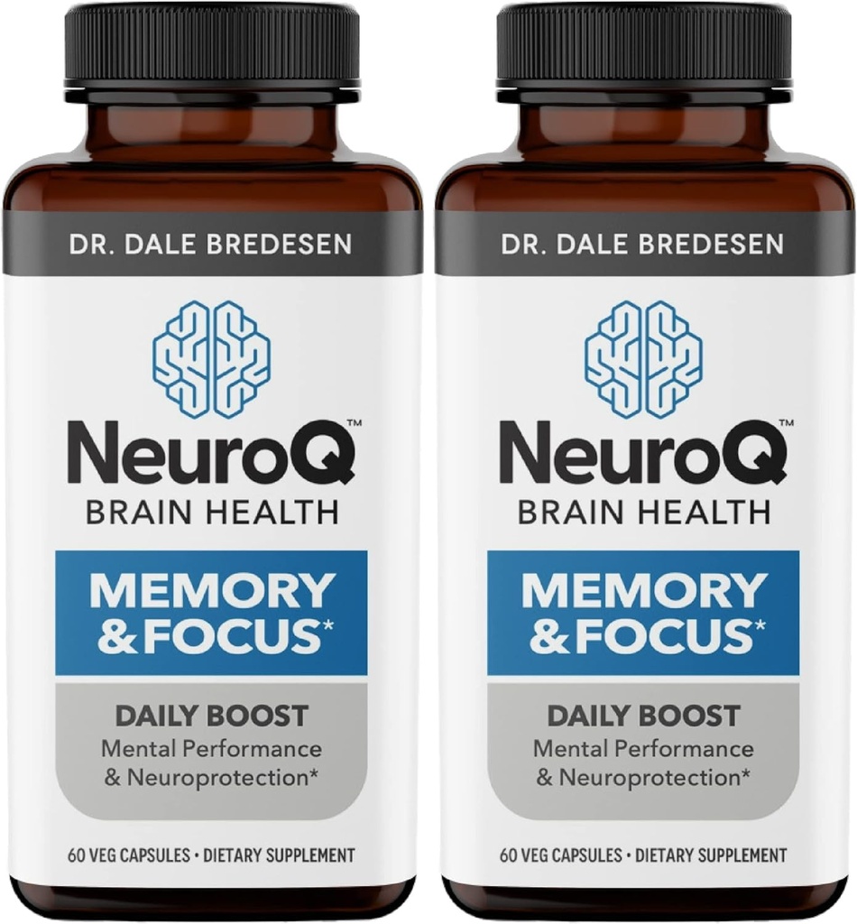 NeuroQ Memory & Focus - Boosts Cognitive Performance & Brain Function - Neuroprotective Formula by Dr. Dale Bredesen - Gotu Kola Ginkgo Phosphatidylserine &amp; Propolis - 60 cápsulas (Pack of 2)